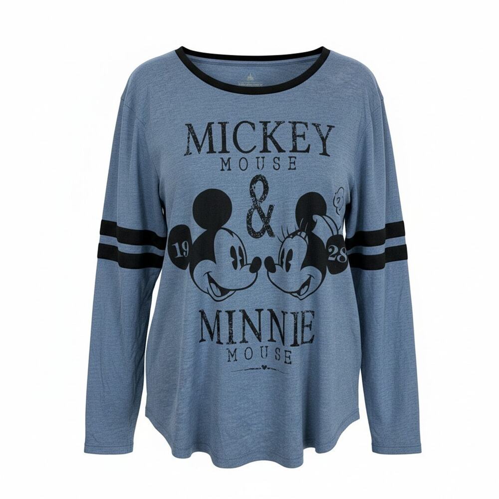 Disney Blue Long Sleeve Mickey Minnie Mouse Graphic Print Tee Shirt Top Size 2X - Picture 2 of 12